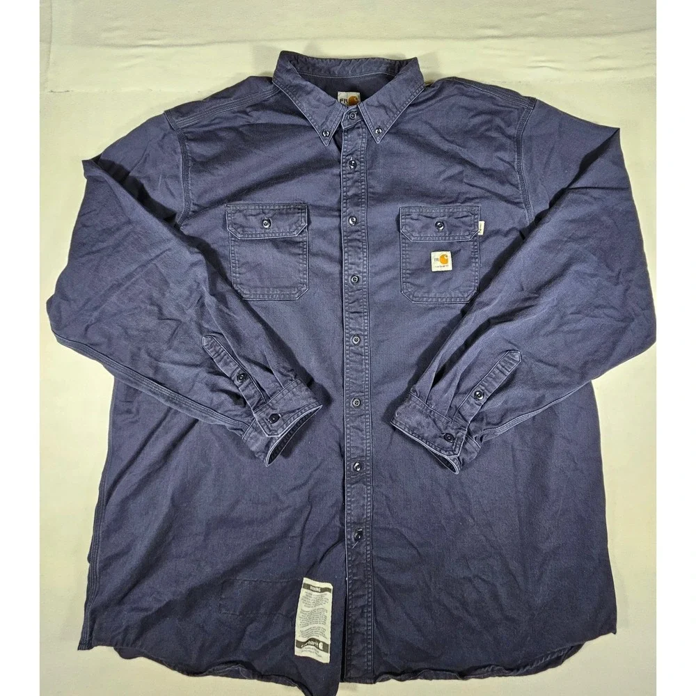 Carhartt FR Flame Resistant Work Shirt Men 4XLT Navy Blue Button Down FRS003 NVY
